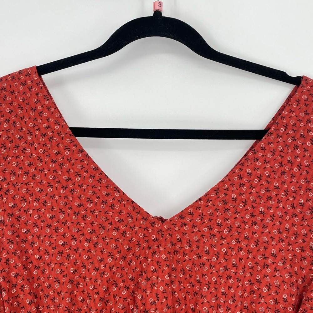 Madewell Womens V-Neck Puff Long Sleeve Peplum Cottage Core Orange Top Small - Picture 4 of 12
